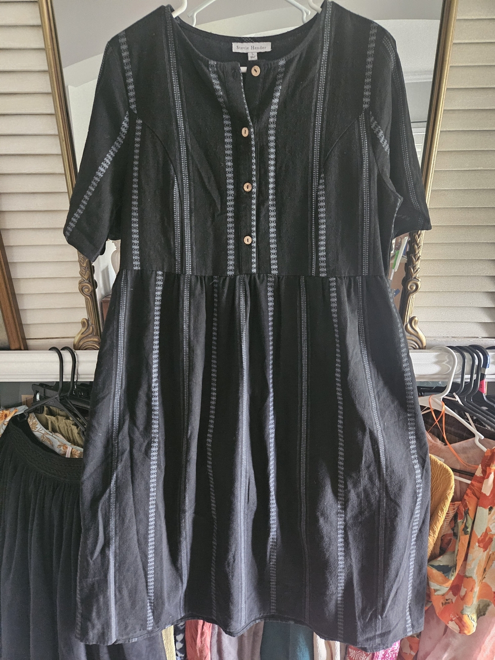 Stevie Hender Black Short-Sleeve Button-Front Midi Dress